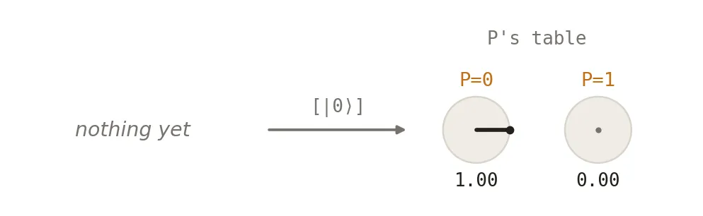 start: nothing, then P’s table with all the length in cell 0